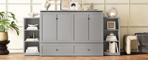 English Elm Full Size Murphy Bed With Stylish Light Gray Finish, Spacious Storage Drawers & Shelves For Versatile Spaces W1580S00252