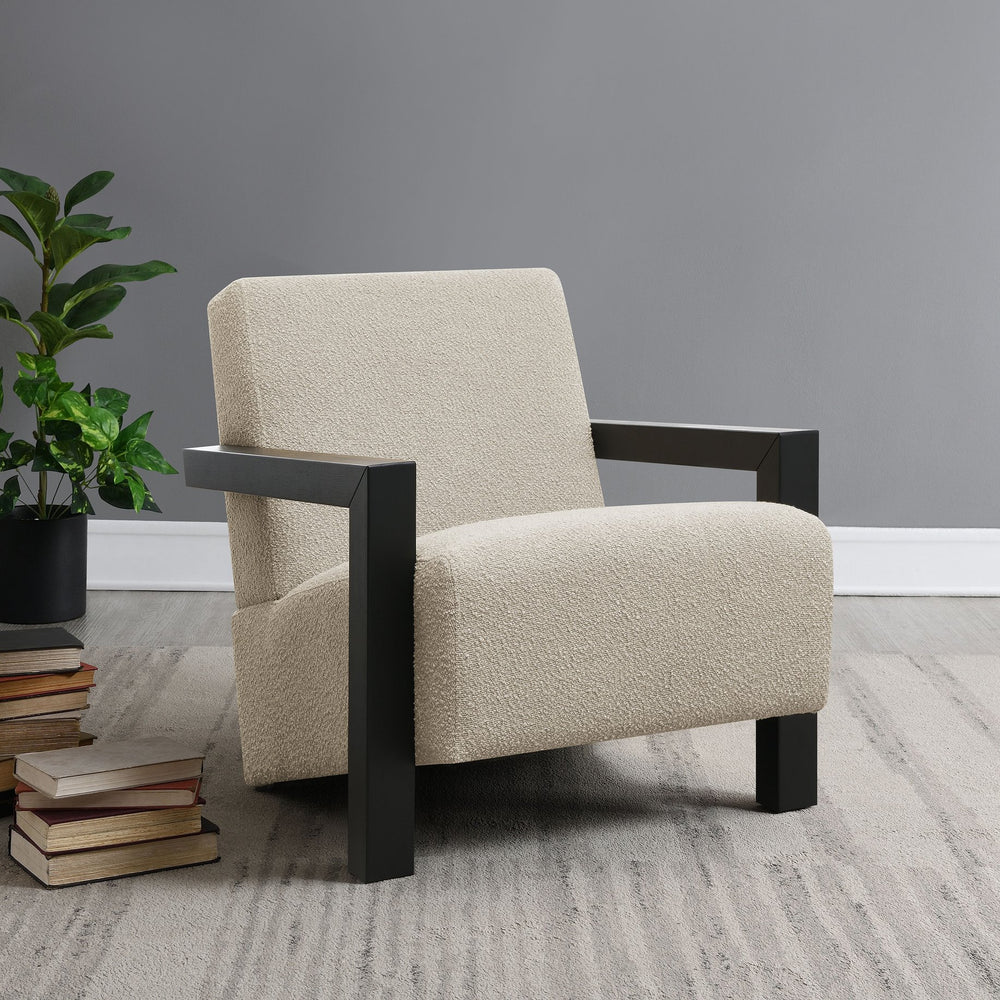 English Elm Bryant Modern Bouclé Accent Arm Chair with Angled Arms, Light Oak Legs — Cozy Textured Comfort B062P300018