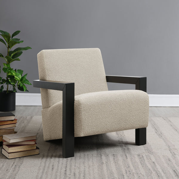 English Elm Bryant Modern Bouclé Accent Arm Chair with Angled Arms, Light Oak Legs — Cozy Textured Comfort B062P300018