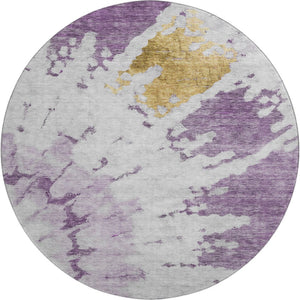 HomeRoots 8' Washable Round Rug in Purple, Gold & Ivory - UV Protected, Durable, Stylish for Family Spaces 651301