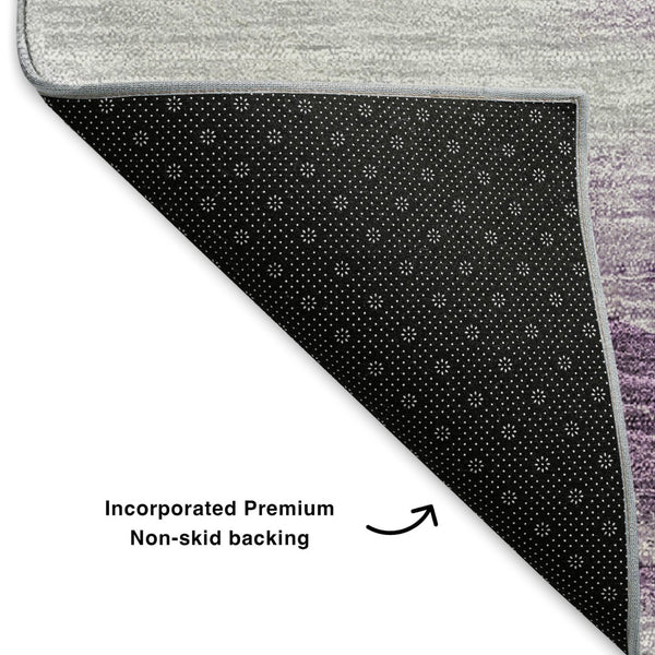 HomeRoots 8' Washable Round Rug in Purple, Gold & Ivory - UV Protected, Durable, Stylish for Family Spaces 651301