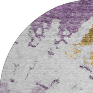 HomeRoots 8' Washable Round Rug in Purple, Gold & Ivory - UV Protected, Durable, Stylish for Family Spaces 651301