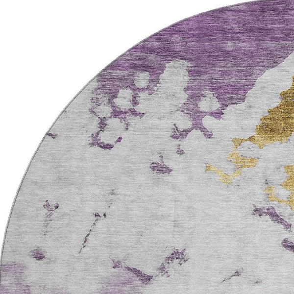 HomeRoots 8' Washable Round Rug in Purple, Gold & Ivory - UV Protected, Durable, Stylish for Family Spaces 651301