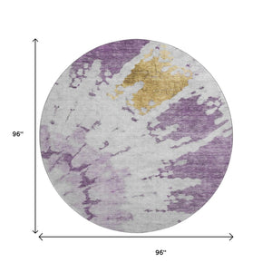 HomeRoots 8' Washable Round Rug in Purple, Gold & Ivory - UV Protected, Durable, Stylish for Family Spaces 651301