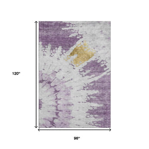 HomeRoots 8' X 10' Abstract Washable Area Rug in Purple, Gold & Ivory – Durable, UV-Protected & Stylish Design 651302