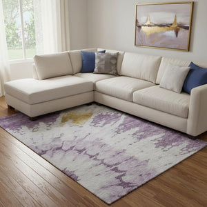 HomeRoots 8' X 10' Abstract Washable Area Rug in Purple, Gold & Ivory – Durable, UV-Protected & Stylish Design 651302