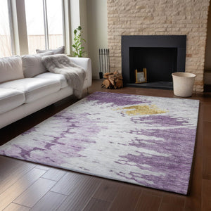 HomeRoots 8' X 10' Abstract Washable Area Rug in Purple, Gold & Ivory – Durable, UV-Protected & Stylish Design 651302