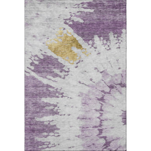 HomeRoots 9' X 12' Washable Abstract Area Rug in Purple, Gold & Ivory - Durable, Stain-Resistant, UV Protected! 651303