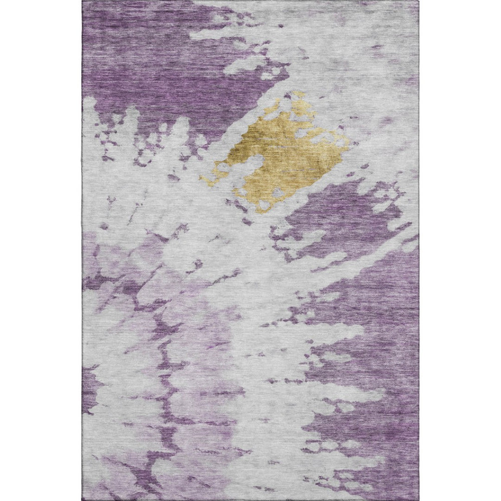 HomeRoots 10' X 14' Abstract Washable Area Rug in Purple, Gold & Ivory – Durable, Stain-Resistant, UV Protected 651304