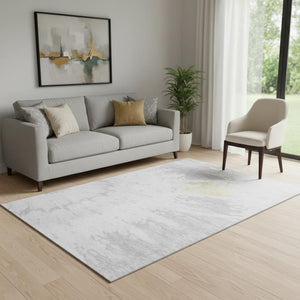 HomeRoots 5' X 8' Elegant Silver Gold Ivory Abstract Area Rug - Washable, UV Protected, Stain Resistant Design 651306