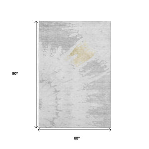 HomeRoots 5' X 8' Elegant Silver Gold Ivory Abstract Area Rug - Washable, UV Protected, Stain Resistant Design 651306