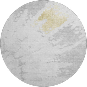 HomeRoots 8' Washable Round Rug in Silver, Gold & Ivory - Durable, Stain Resistant with UV Protection for Style 651307
