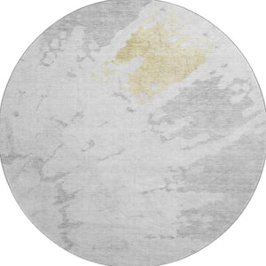 HomeRoots 8' Washable Round Rug in Silver, Gold & Ivory - Durable, Stain Resistant with UV Protection for Style 651307