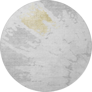 HomeRoots 8' Washable Round Rug in Silver, Gold & Ivory - Durable, Stain Resistant with UV Protection for Style 651307
