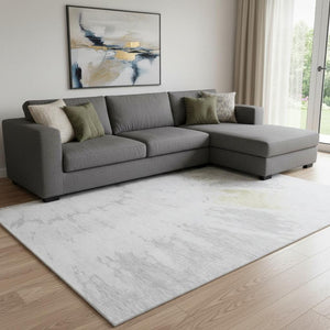 HomeRoots 8' X 10' Elegant Silver Gold Ivory Abstract Area Rug - Washable, UV Protected, Stain Resistant Design 651308