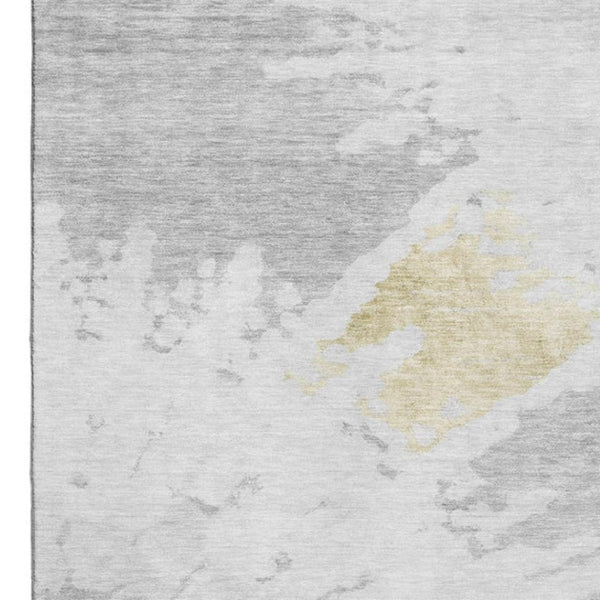 HomeRoots 8' X 10' Elegant Silver Gold Ivory Abstract Area Rug - Washable, UV Protected, Stain Resistant Design 651308