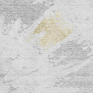 HomeRoots 9' X 12' Modern Abstract Washable Area Rug in Silver, Gold & Ivory – Stain Resistant with UV Protection 651309