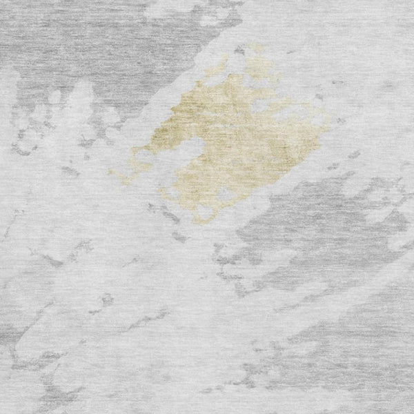 HomeRoots 9' X 12' Modern Abstract Washable Area Rug in Silver, Gold & Ivory – Stain Resistant with UV Protection 651309
