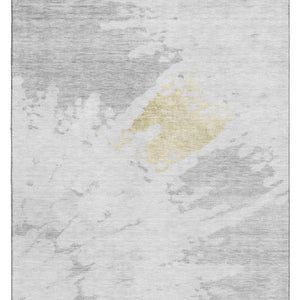 HomeRoots 9' X 12' Modern Abstract Washable Area Rug in Silver, Gold & Ivory – Stain Resistant with UV Protection 651309