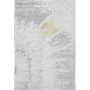 HomeRoots 9' X 12' Modern Abstract Washable Area Rug in Silver, Gold & Ivory – Stain Resistant with UV Protection 651309