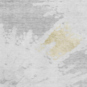 HomeRoots 9' X 12' Modern Abstract Washable Area Rug in Silver, Gold & Ivory – Stain Resistant with UV Protection 651309