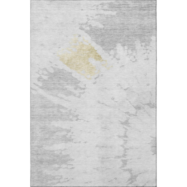 HomeRoots 10' X 14' Modern Abstract Washable Area Rug - Silver, Gold & Ivory with Stain Resistance & UV Protection 651310