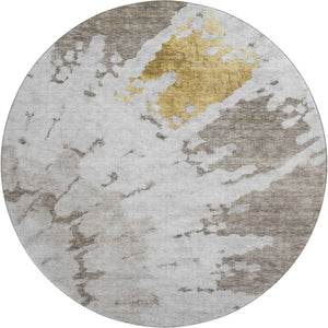 HomeRoots 8' Washable Round Rug in Taupe, Gold & Ivory - UV Protected, Stain Resistant, Perfect for Families! 651313