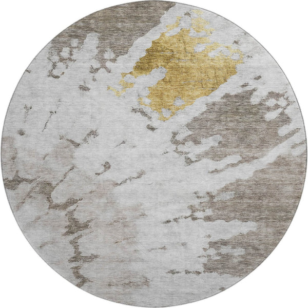 HomeRoots 8' Washable Round Rug in Taupe, Gold & Ivory - UV Protected, Stain Resistant, Perfect for Families! 651313