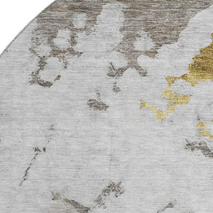 HomeRoots 8' Washable Round Rug in Taupe, Gold & Ivory - UV Protected, Stain Resistant, Perfect for Families! 651313
