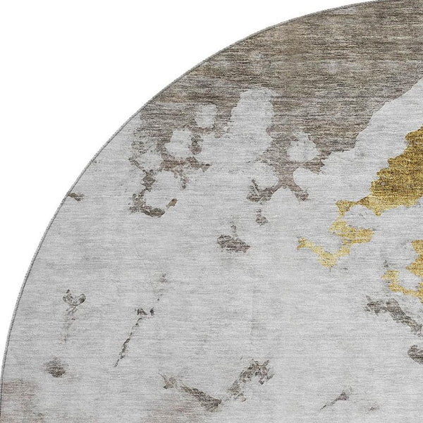 HomeRoots 8' Washable Round Rug in Taupe, Gold & Ivory - UV Protected, Stain Resistant, Perfect for Families! 651313