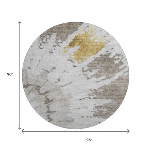 HomeRoots 8' Washable Round Rug in Taupe, Gold & Ivory - UV Protected, Stain Resistant, Perfect for Families! 651313