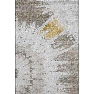 HomeRoots 8' X 10' Taupe Gold Ivory Abstract Area Rug - Washable, UV Protected, Stain Resistant for Modern Homes 651314