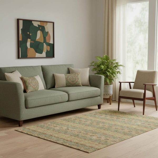 HomeRoots 5' X 8' Green and Copper Floral Medallion Area Rug – Stylish, Washable, Stain Resistant with UV Defense 651318