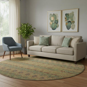 HomeRoots 8' Green And Copper Floral Medallion Rug - Washable, Durable, UV Protected for High-Traffic Areas 651319