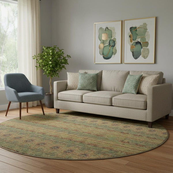 HomeRoots 8' Green And Copper Floral Medallion Rug - Washable, Durable, UV Protected for High-Traffic Areas 651319