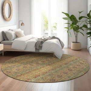 HomeRoots 8' Green And Copper Floral Medallion Rug - Washable, Durable, UV Protected for High-Traffic Areas 651319