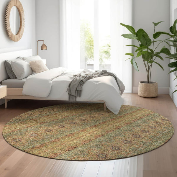HomeRoots 8' Green And Copper Floral Medallion Rug - Washable, Durable, UV Protected for High-Traffic Areas 651319