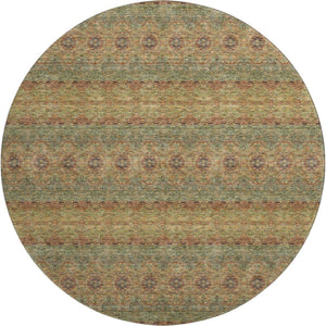 HomeRoots 8' Green And Copper Floral Medallion Rug - Washable, Durable, UV Protected for High-Traffic Areas 651319