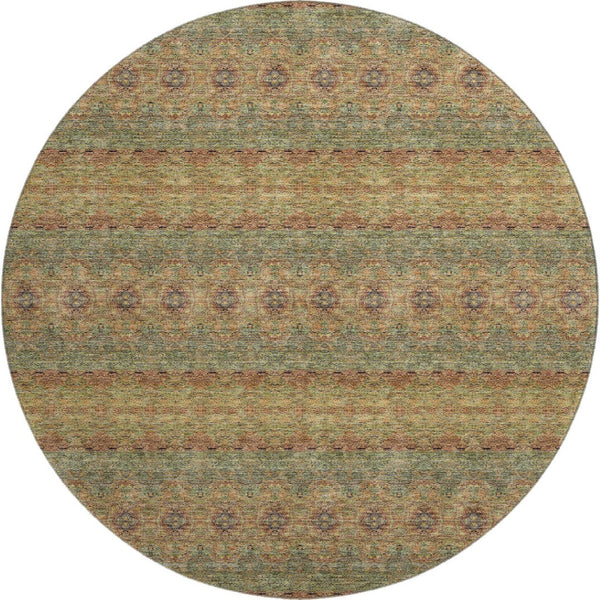 HomeRoots 8' Green And Copper Floral Medallion Rug - Washable, Durable, UV Protected for High-Traffic Areas 651319