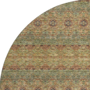 HomeRoots 8' Green And Copper Floral Medallion Rug - Washable, Durable, UV Protected for High-Traffic Areas 651319