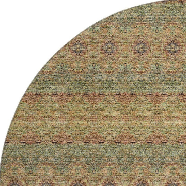 HomeRoots 8' Green And Copper Floral Medallion Rug - Washable, Durable, UV Protected for High-Traffic Areas 651319