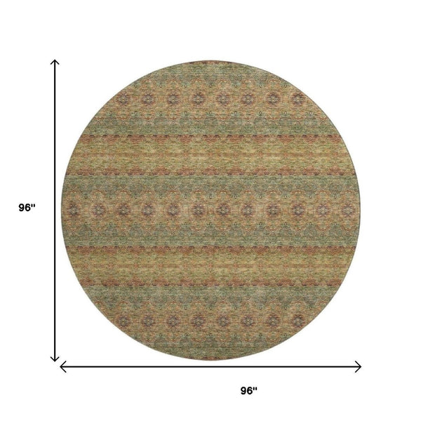 HomeRoots 8' Green And Copper Floral Medallion Rug - Washable, Durable, UV Protected for High-Traffic Areas 651319