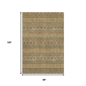 HomeRoots 8' X 10' Floral Medallion Area Rug in Green & Copper - Washable, Stain-Resistant, UV Protected Design 651320