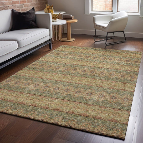 HomeRoots 8' X 10' Floral Medallion Area Rug in Green & Copper - Washable, Stain-Resistant, UV Protected Design 651320