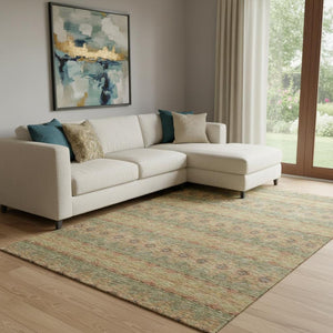 HomeRoots 8' X 10' Floral Medallion Area Rug in Green & Copper - Washable, Stain-Resistant, UV Protected Design 651320