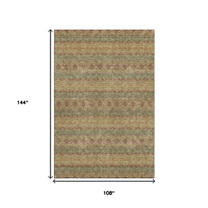 HomeRoots 9' X 12' Green and Copper Floral Medallion Area Rug - UV Protected, Washable, Stain Resistant, Durable 651321