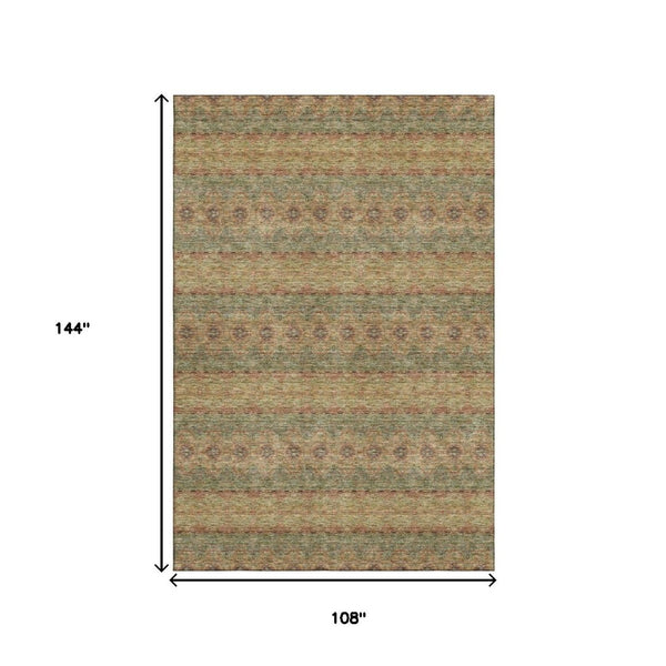 HomeRoots 9' X 12' Green and Copper Floral Medallion Area Rug - UV Protected, Washable, Stain Resistant, Durable 651321