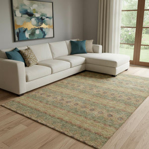 HomeRoots 9' X 12' Green and Copper Floral Medallion Area Rug - UV Protected, Washable, Stain Resistant, Durable 651321