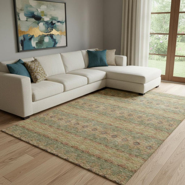 HomeRoots 9' X 12' Green and Copper Floral Medallion Area Rug - UV Protected, Washable, Stain Resistant, Durable 651321