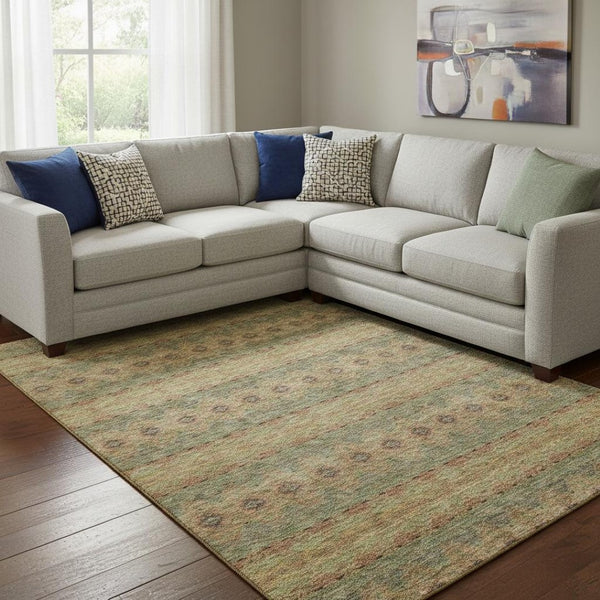 HomeRoots 10' Green & Copper Floral Medallion Washable Area Rug – UV Protected, Stain-Resistant, Durable Design 651322